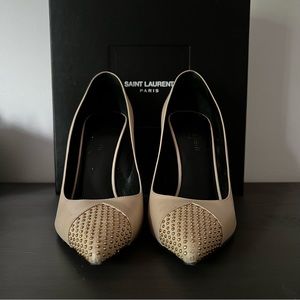 YSL NUDE LEATHER PUMPS WITH STONES